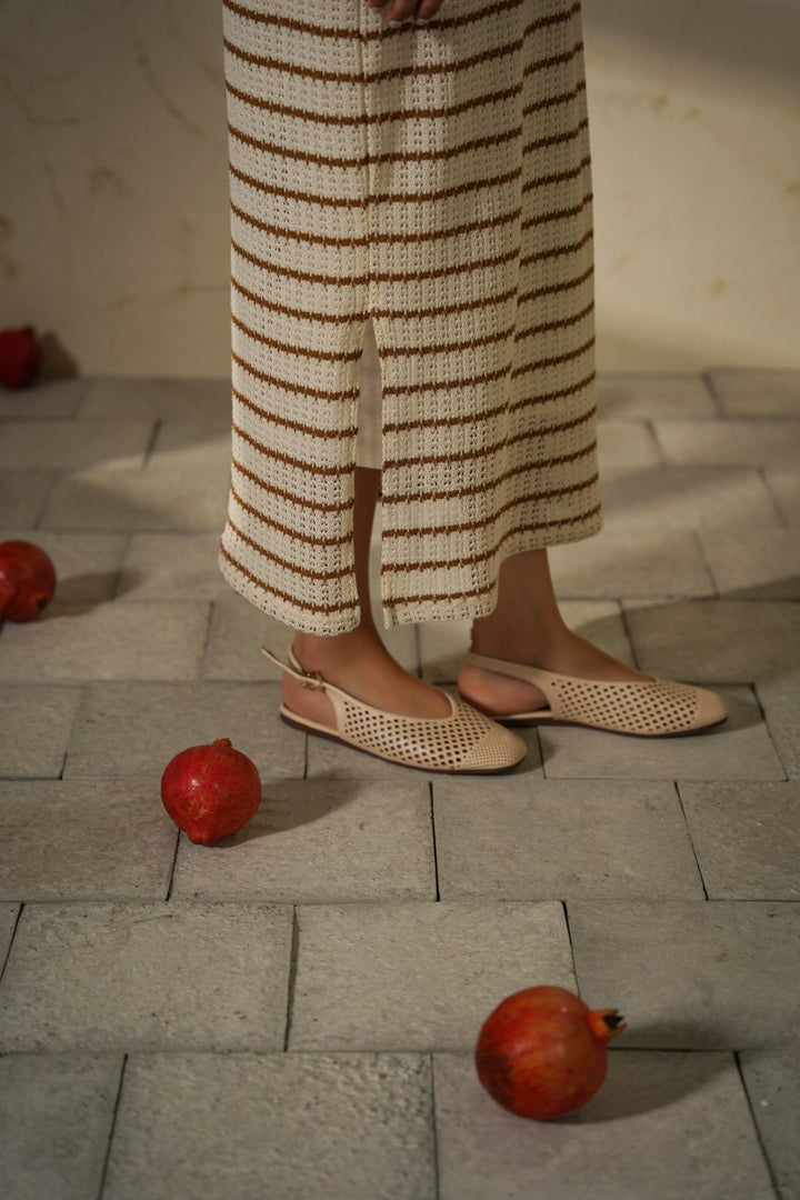 CAMEL CROCHET COLUMN DRESS