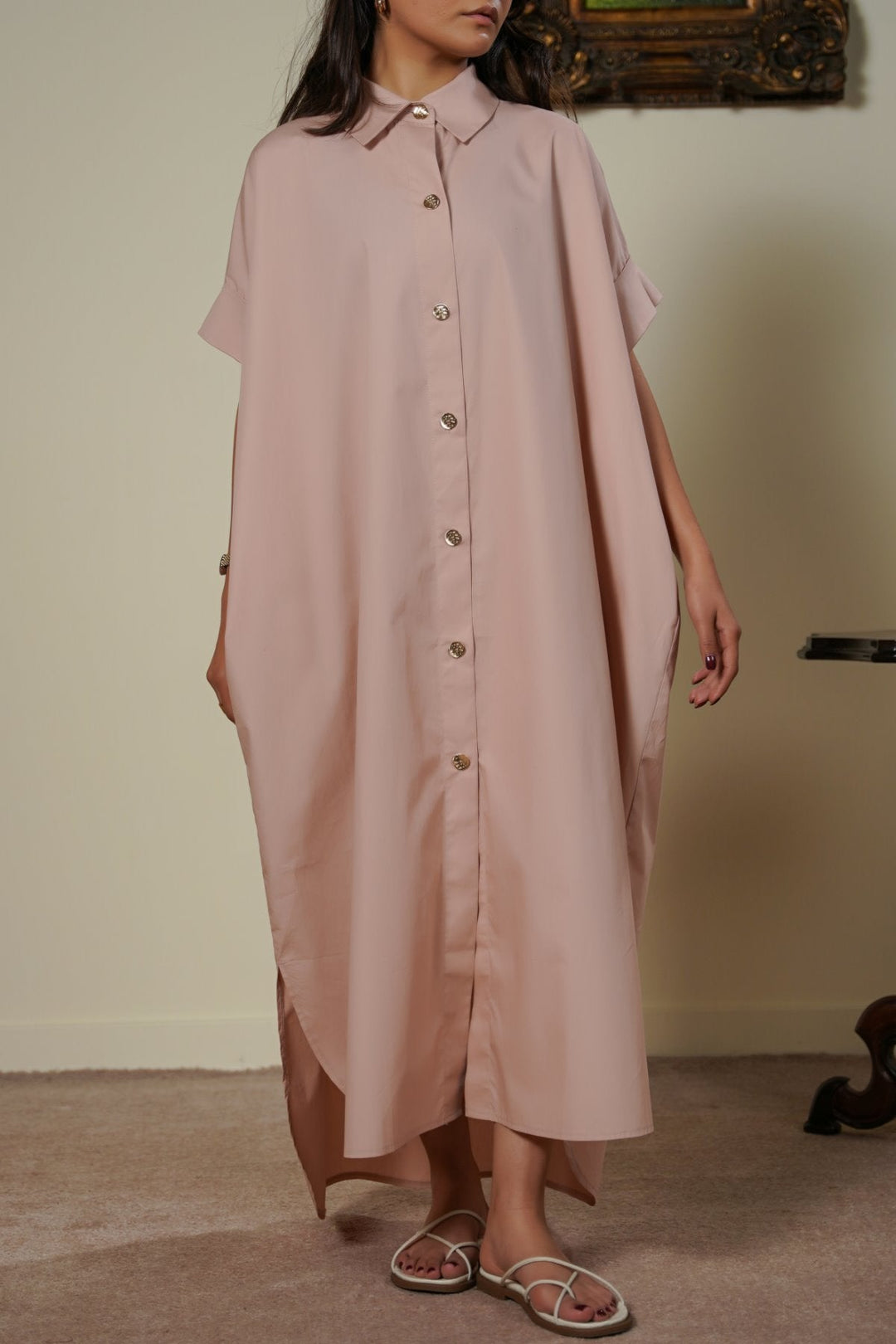 TEA PINK ONE SIZE COTTON SHIRT DRESS