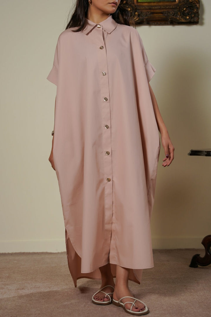 TEA PINK ONE SIZE COTTON SHIRT DRESS