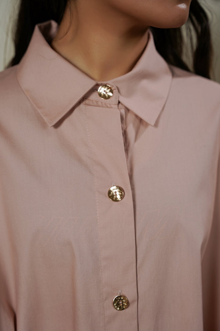 TEA PINK ONE SIZE COTTON SHIRT DRESS