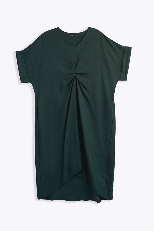 GREEN ASYMMETRICAL RUCHED DRESS