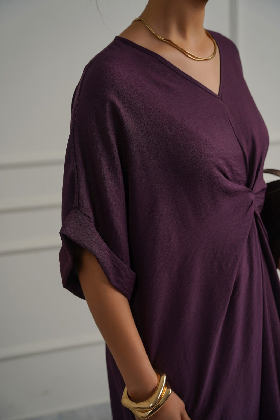 PURPLE ASYMMETRICAL RUCHED DRESS