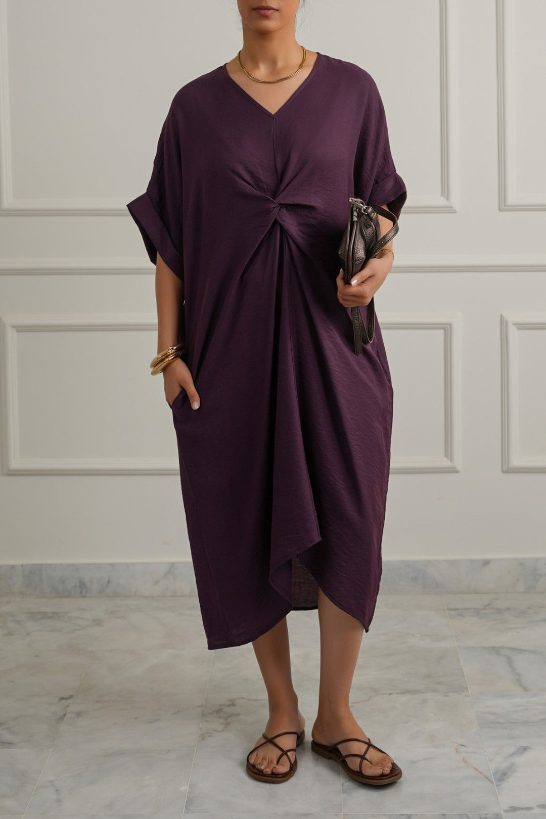 PURPLE ASYMMETRICAL RUCHED DRESS
