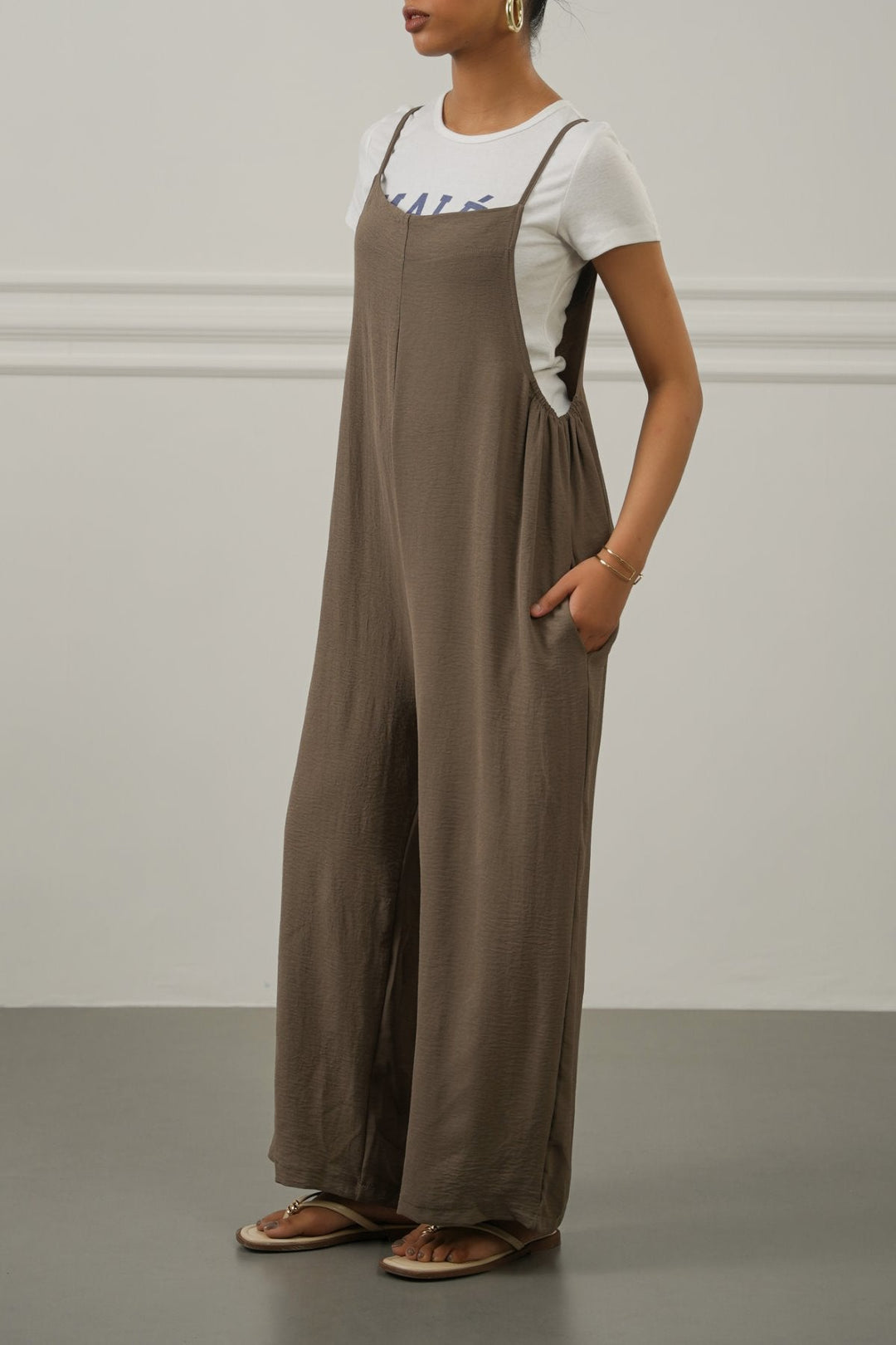 TAUPE EASY STRAP JUMPSUIT