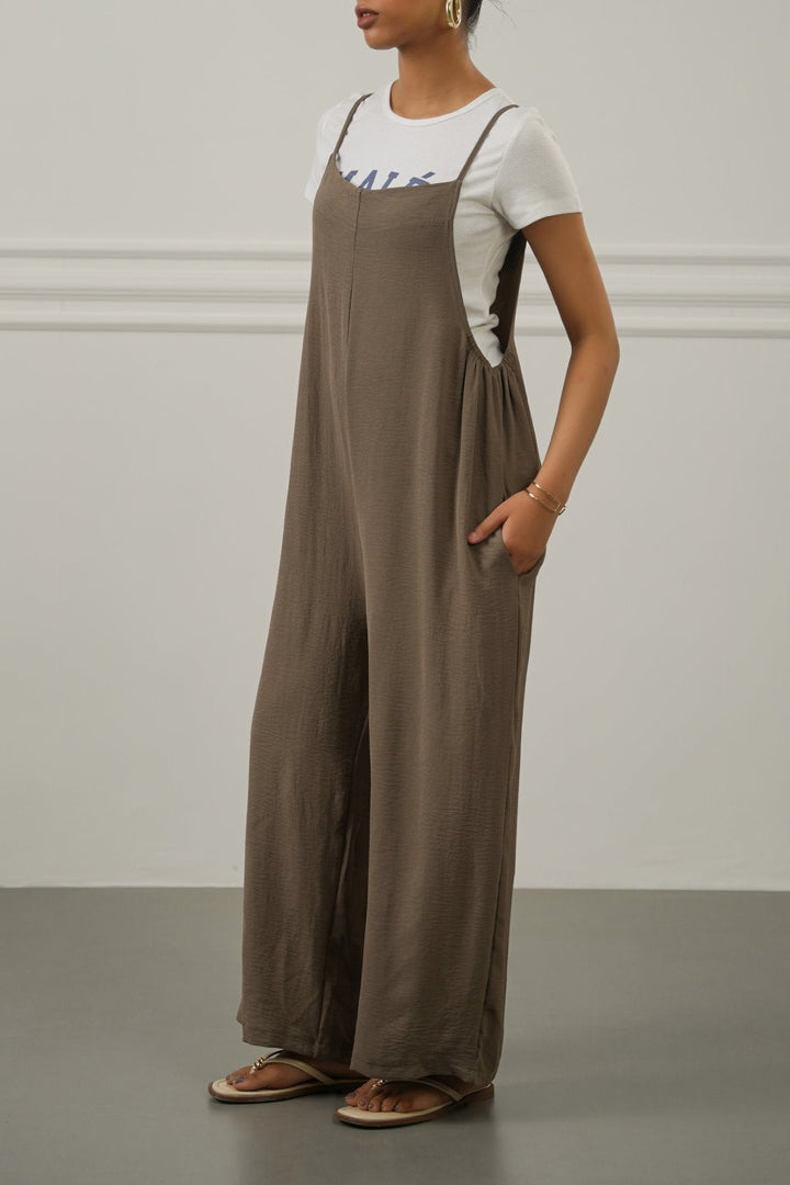 TAUPE EASY STRAP JUMPSUIT
