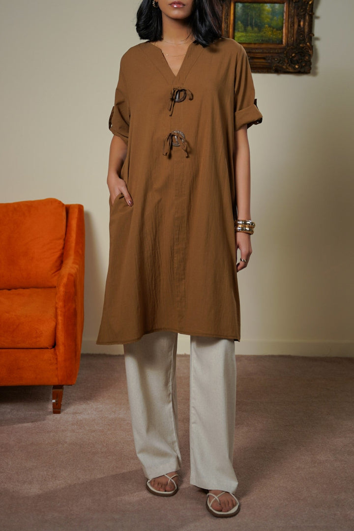 CINNAMON WOOD KNOT COTTON TUNIC