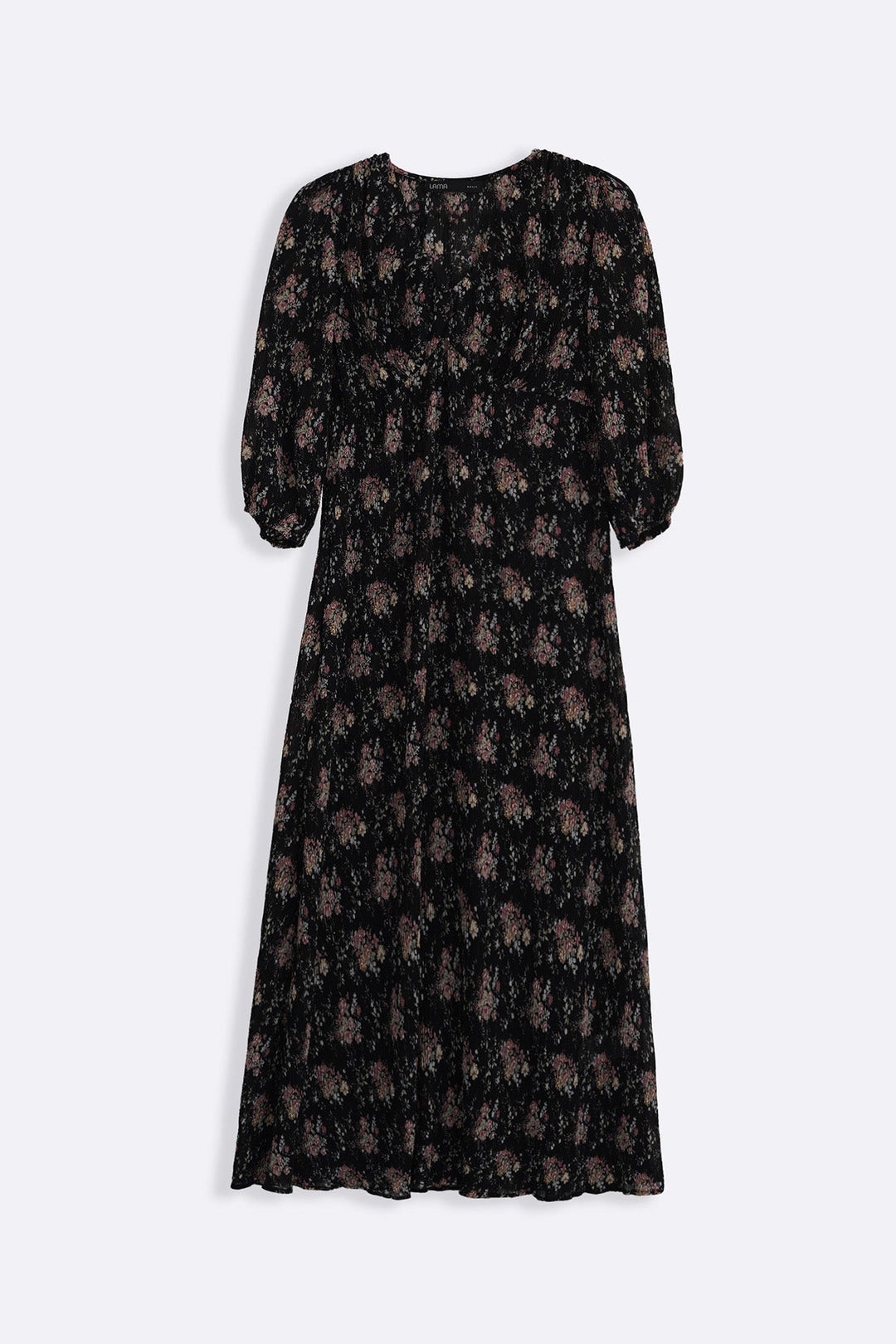BLACK CRINKLE NIGHT BLOOM DRESS