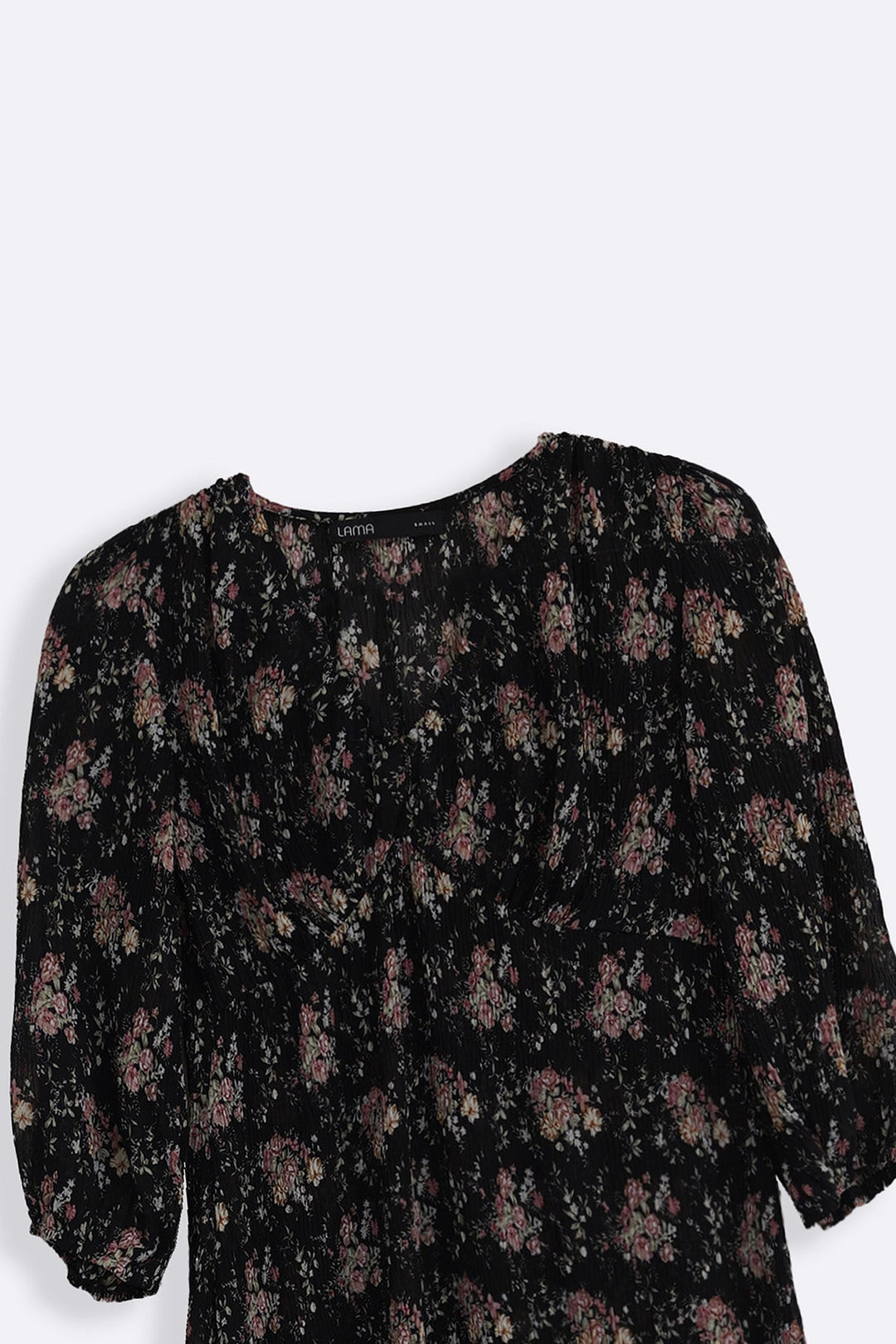 BLACK CRINKLE NIGHT BLOOM DRESS