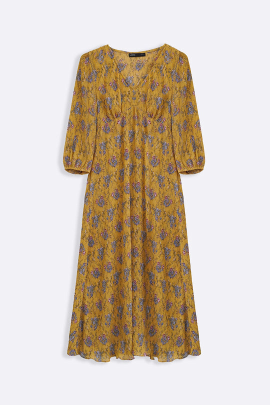 YELLOW CRINKLE GOLDEN HOUR DRESS