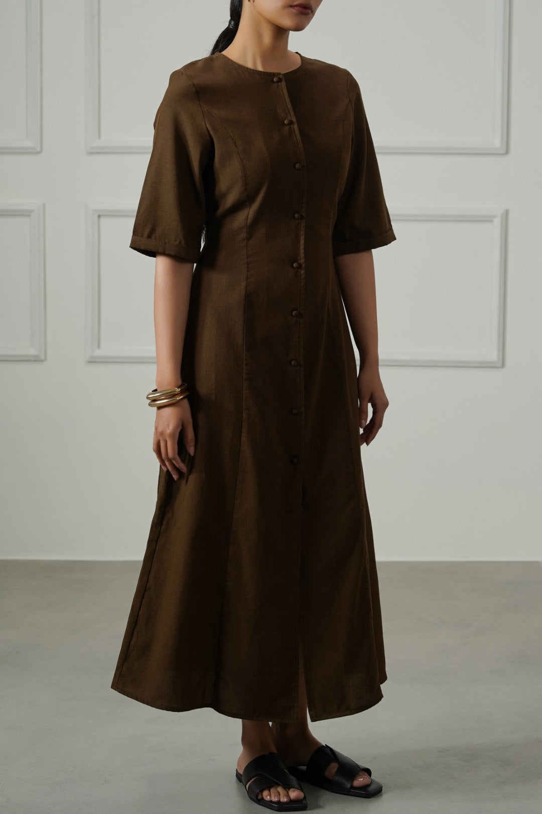 BROWN TAILORED PANEL DRESS