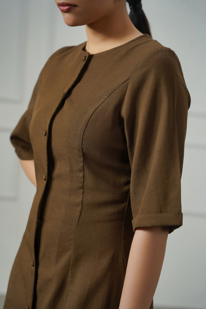 BROWN TAILORED PANEL DRESS
