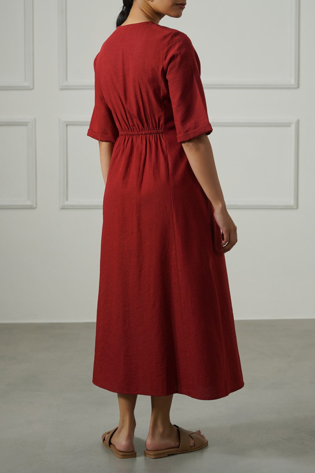 RUST TAILORED PANEL DRESS