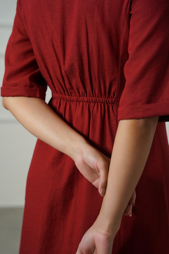 RUST TAILORED PANEL DRESS