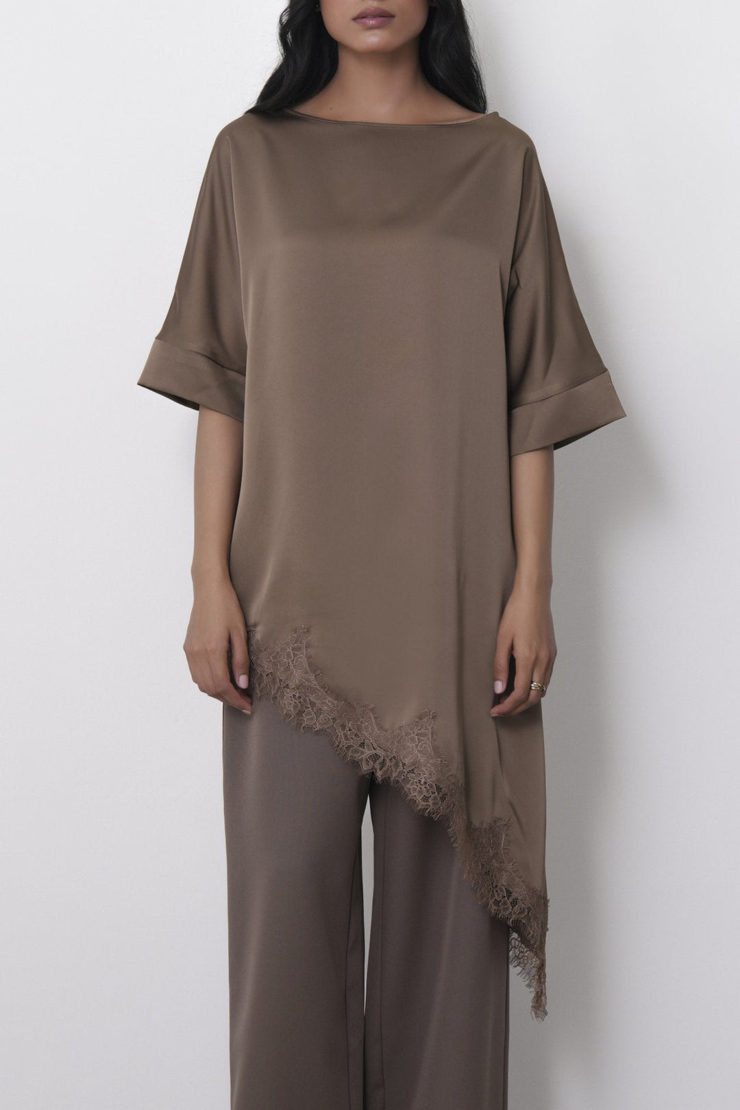 BROWN-LACE SILK BLOUSE
