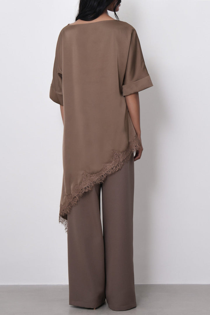 BROWN-LACE SILK BLOUSE