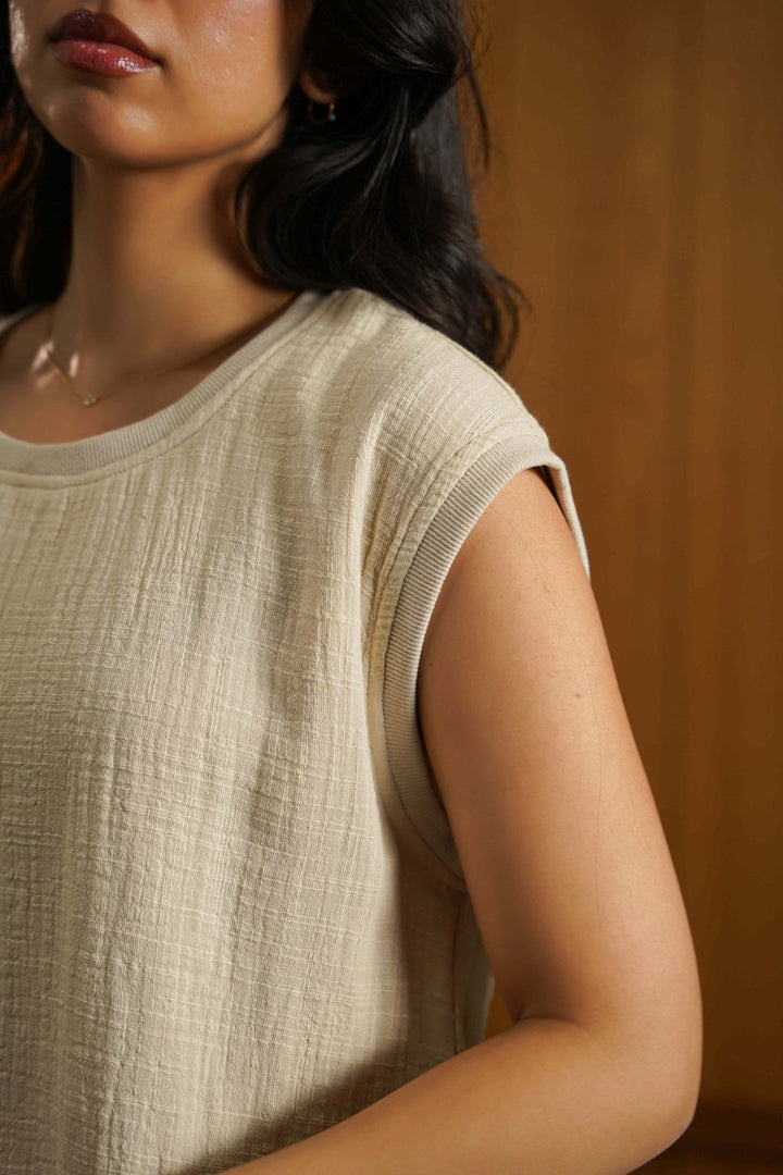 OATMEAL RIB TRIM COTTON DRESS