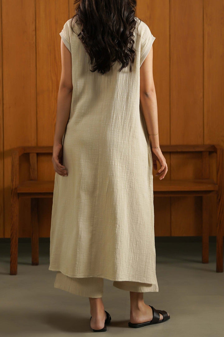 OATMEAL RIB TRIM COTTON DRESS