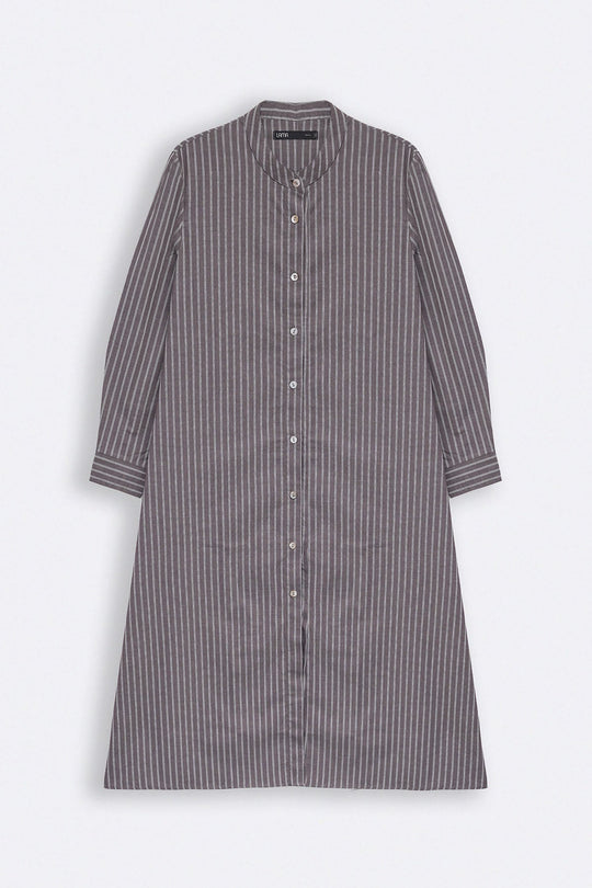 BROWN COTTON STRIPE SHIRT DRESS