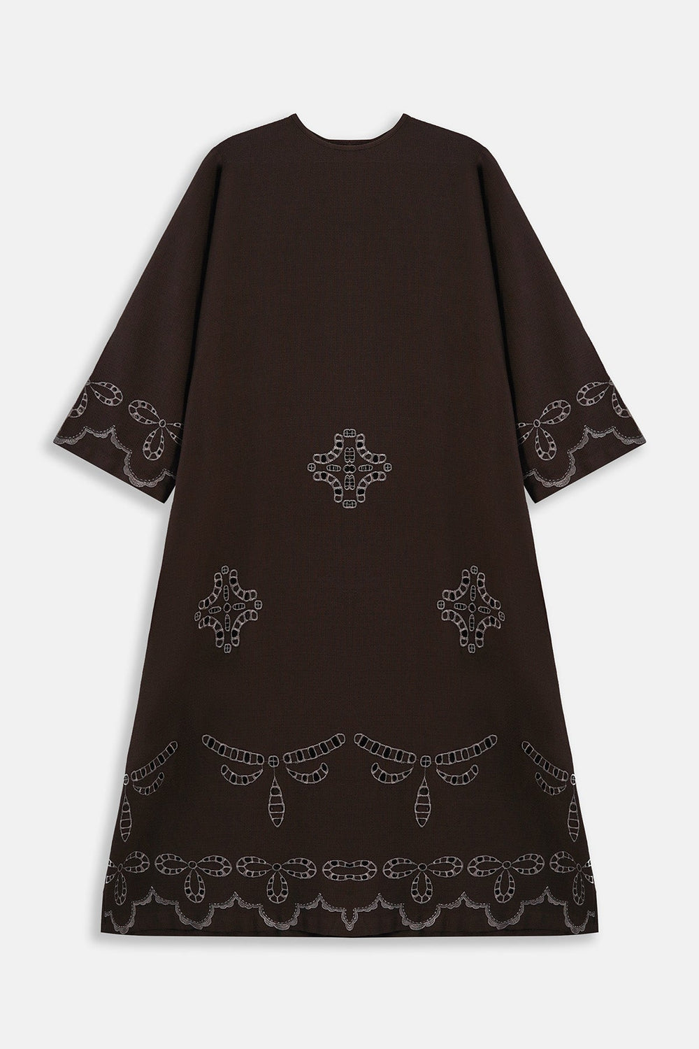BROWN-EMBROIDERED COTTON DRESS