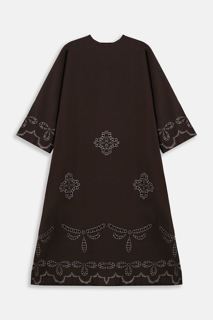 BROWN-EMBROIDERED COTTON DRESS