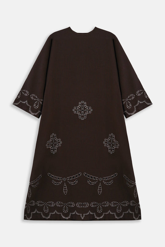 BROWN-EMBROIDERED COTTON DRESS