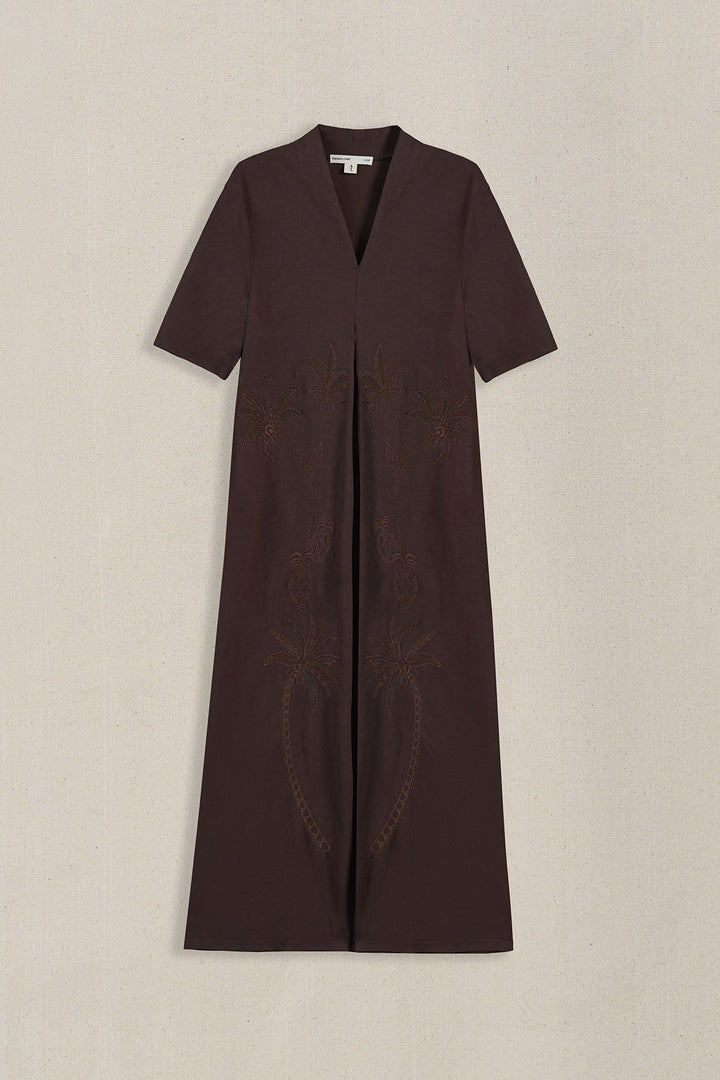 CHOCOLATE KNIT EMBROIDERED DRESS