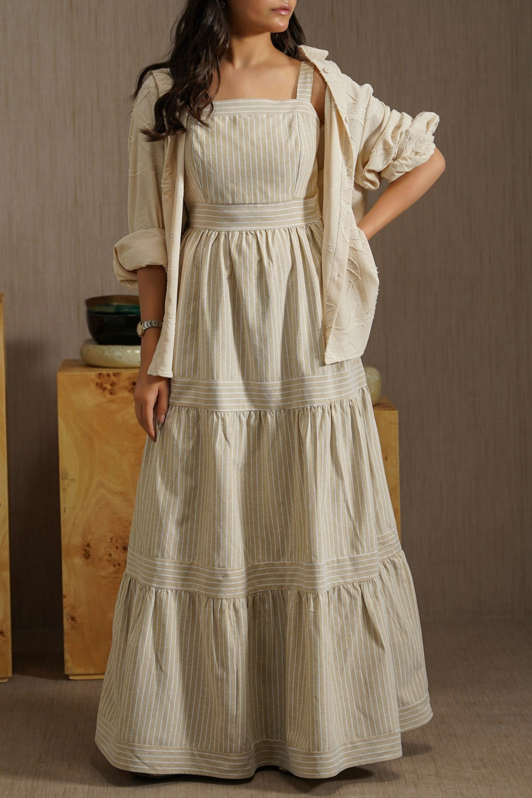 BROWN CABANA TIERED DRESS