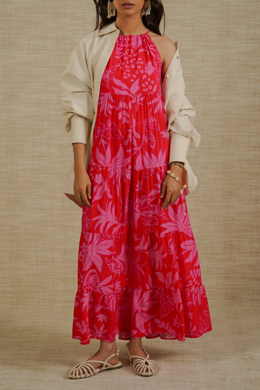 PINK FLORA TIERED DRESS