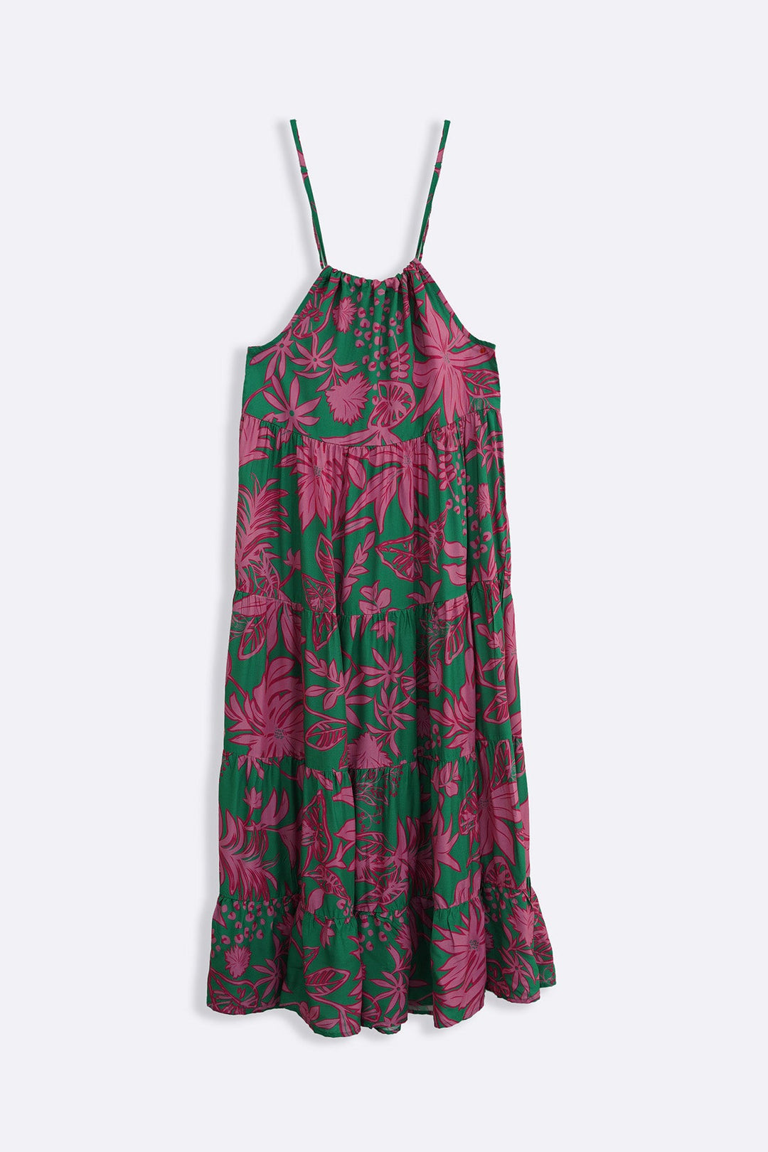 GREEN FLORA TIERED DRESS