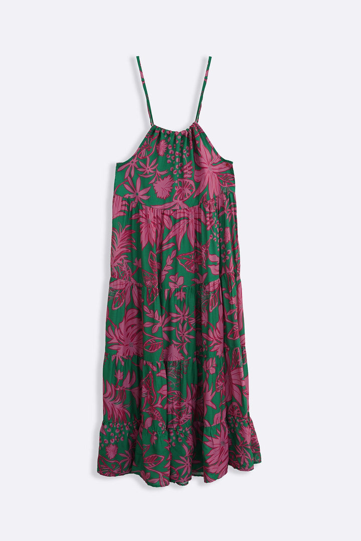 GREEN FLORA TIERED DRESS