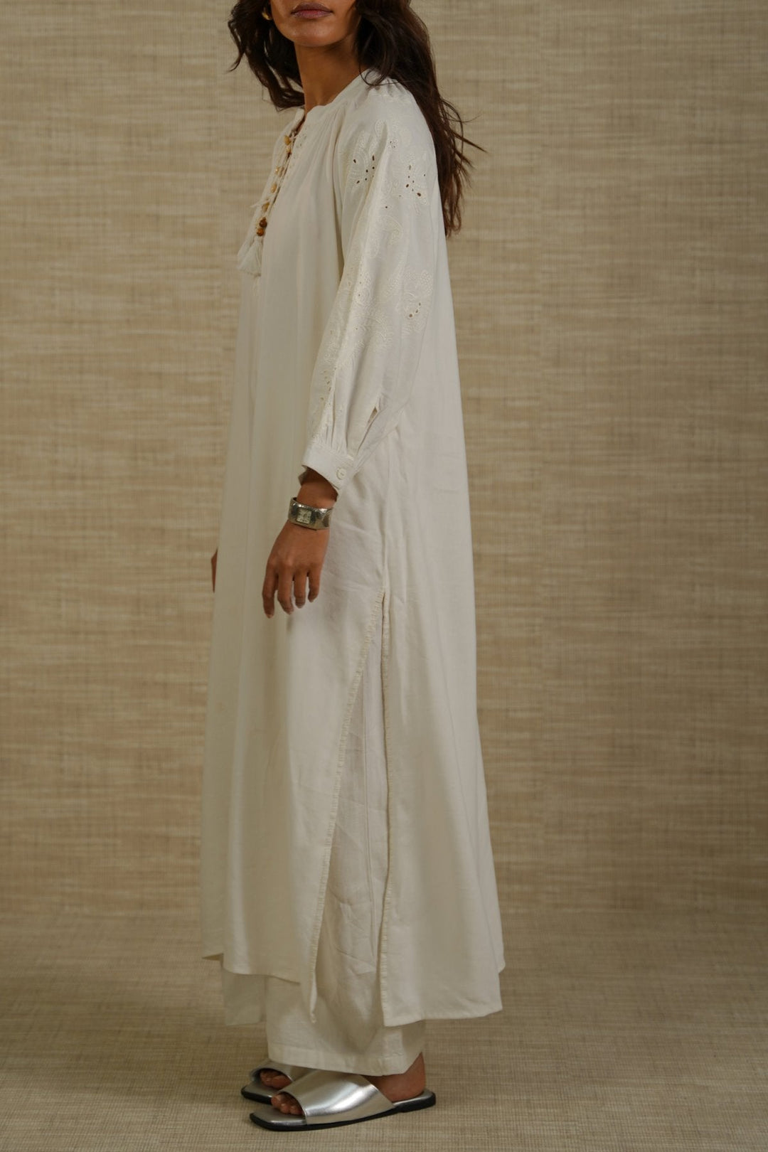 OFF WHITE BOHO LINEN-COTTON MAXI