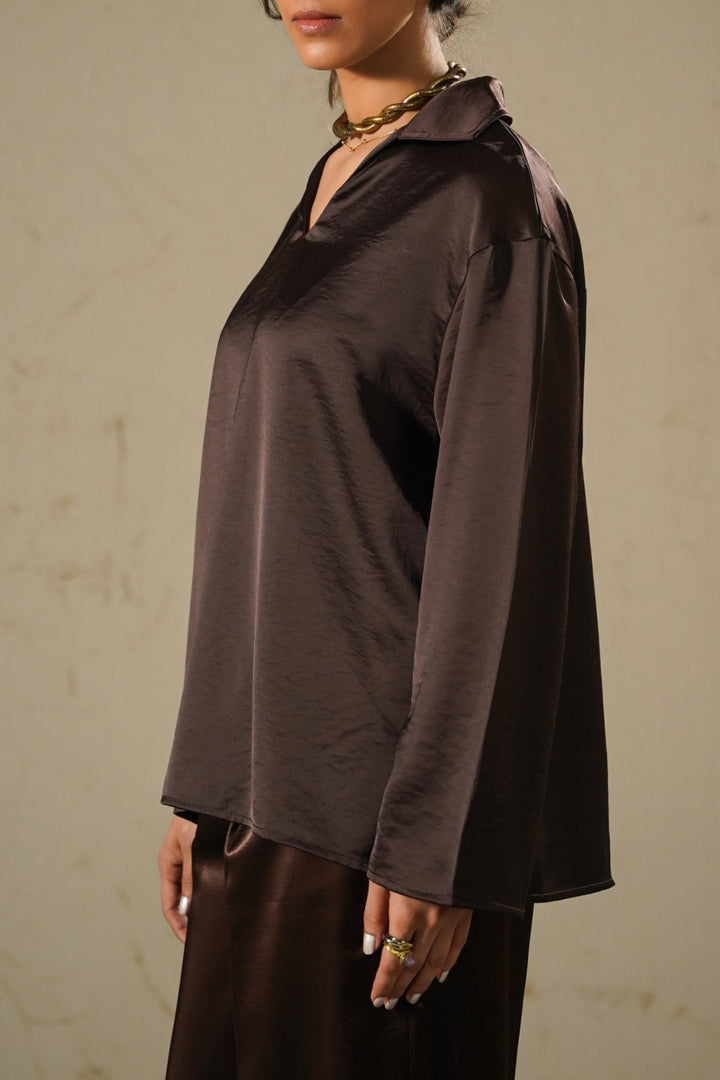CHOCOLATE SILKY EASY BLOUSE