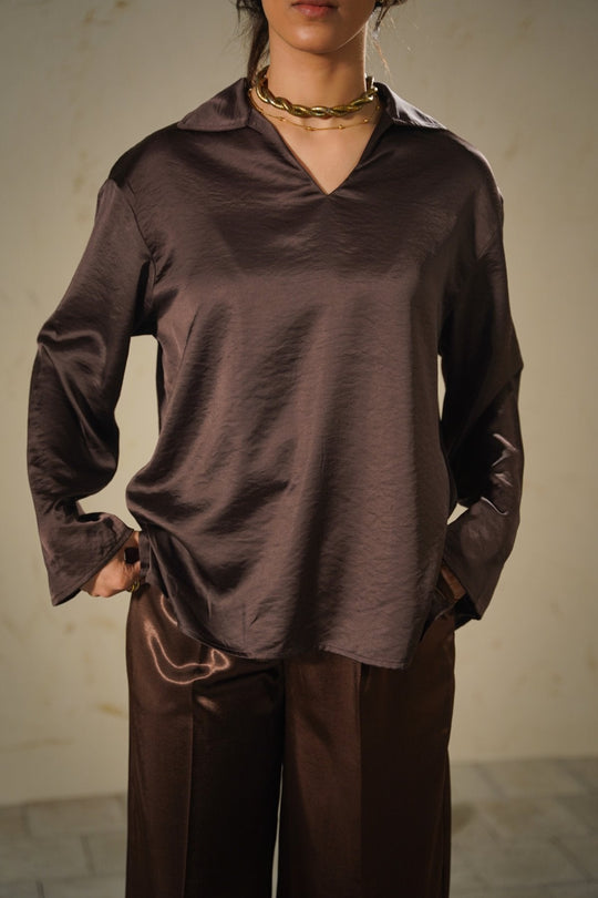 CHOCOLATE SILKY EASY BLOUSE