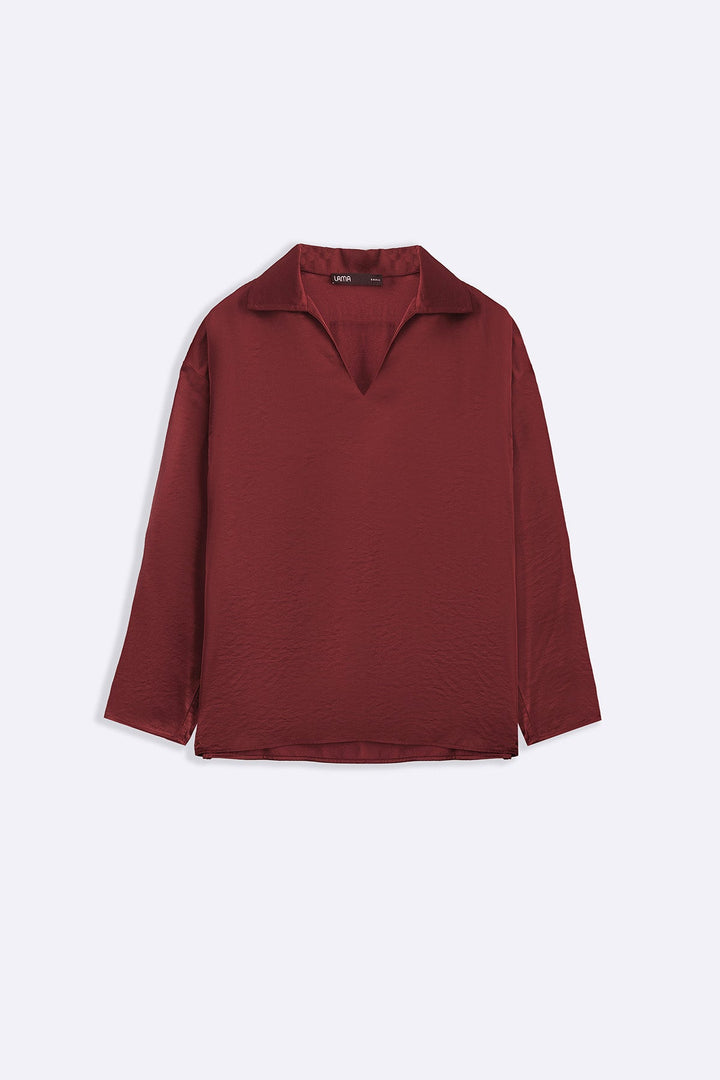 OX BLOOD SILKY EASY BLOUSE