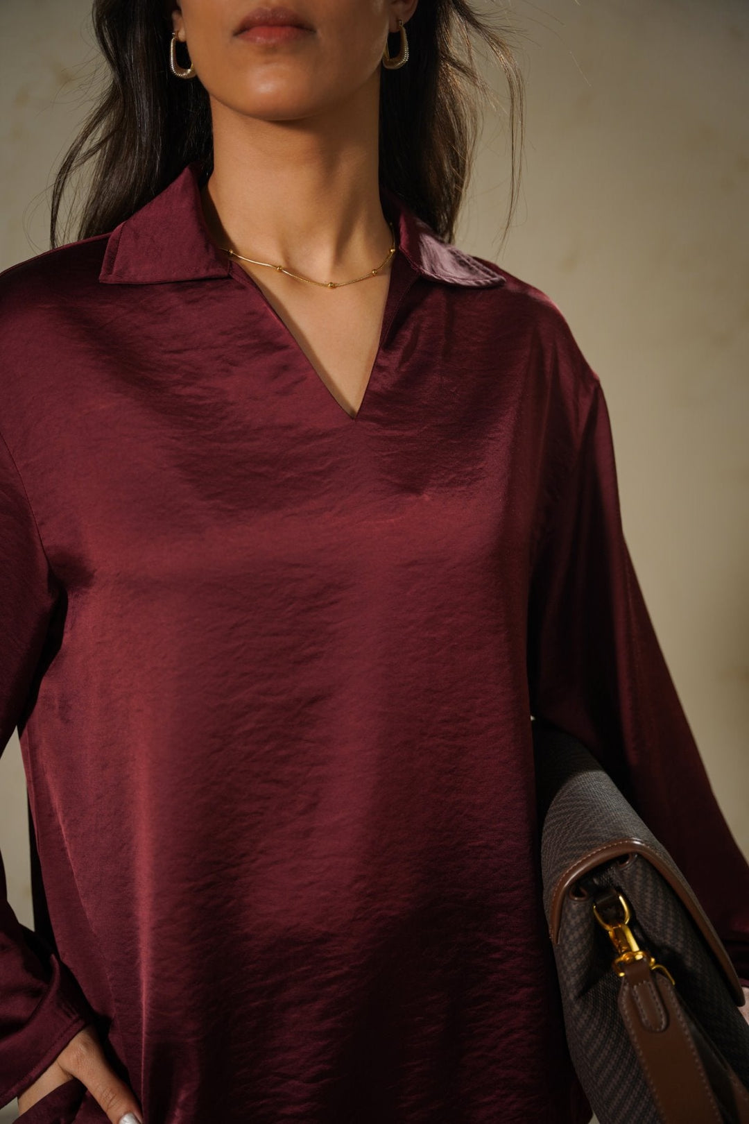 OX BLOOD SILKY EASY BLOUSE