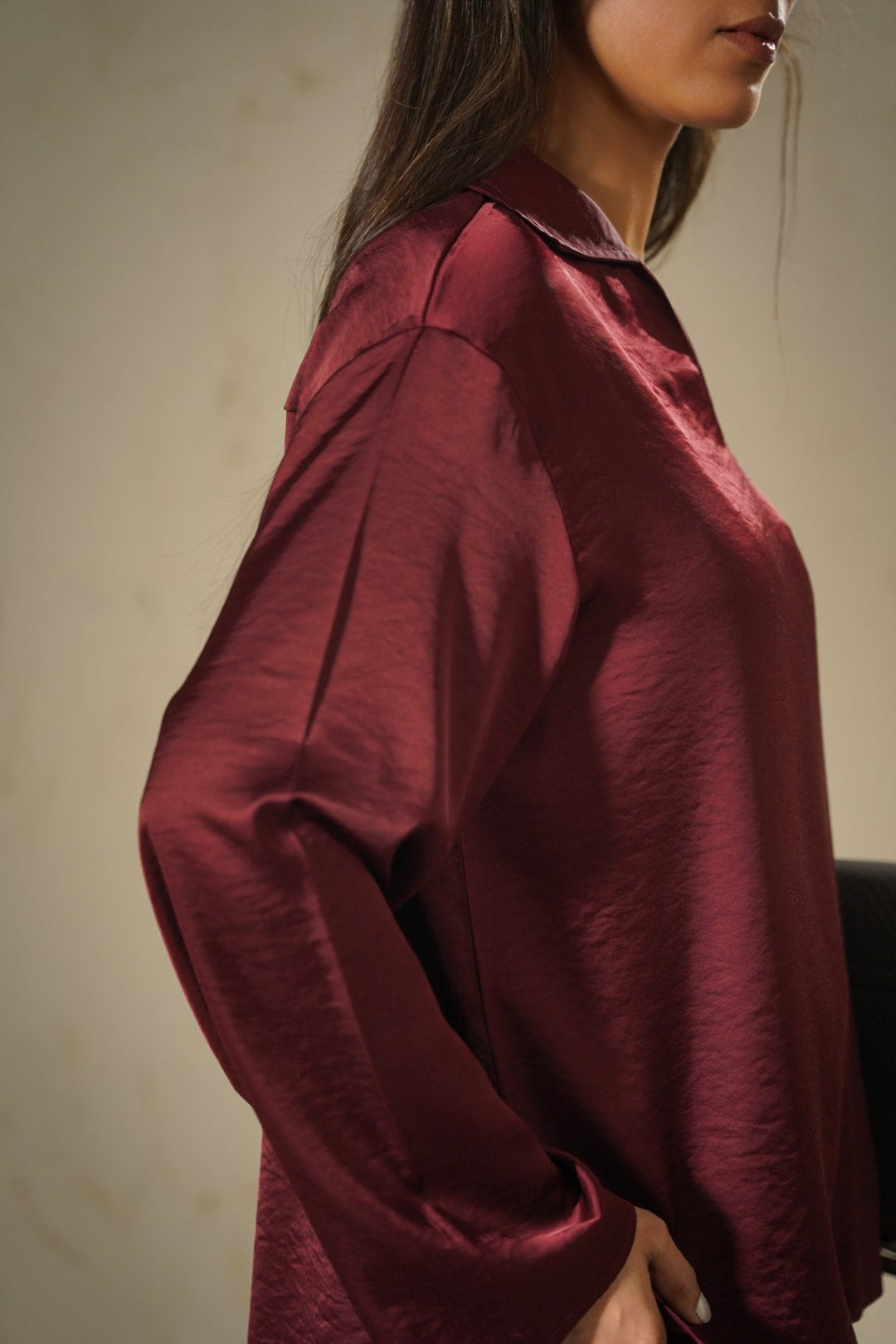 OX BLOOD SILKY EASY BLOUSE