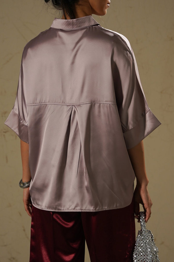 PINK EVENING SATIN BLOUSE