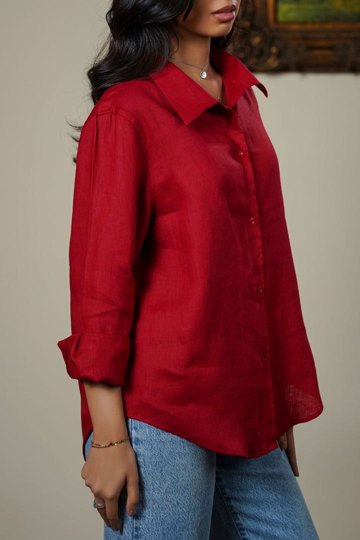 RED 100% PURE LINEN SHIRT