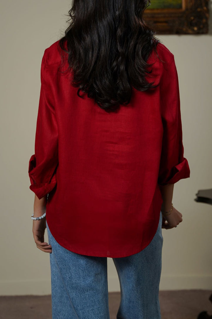 RED 100% PURE LINEN SHIRT