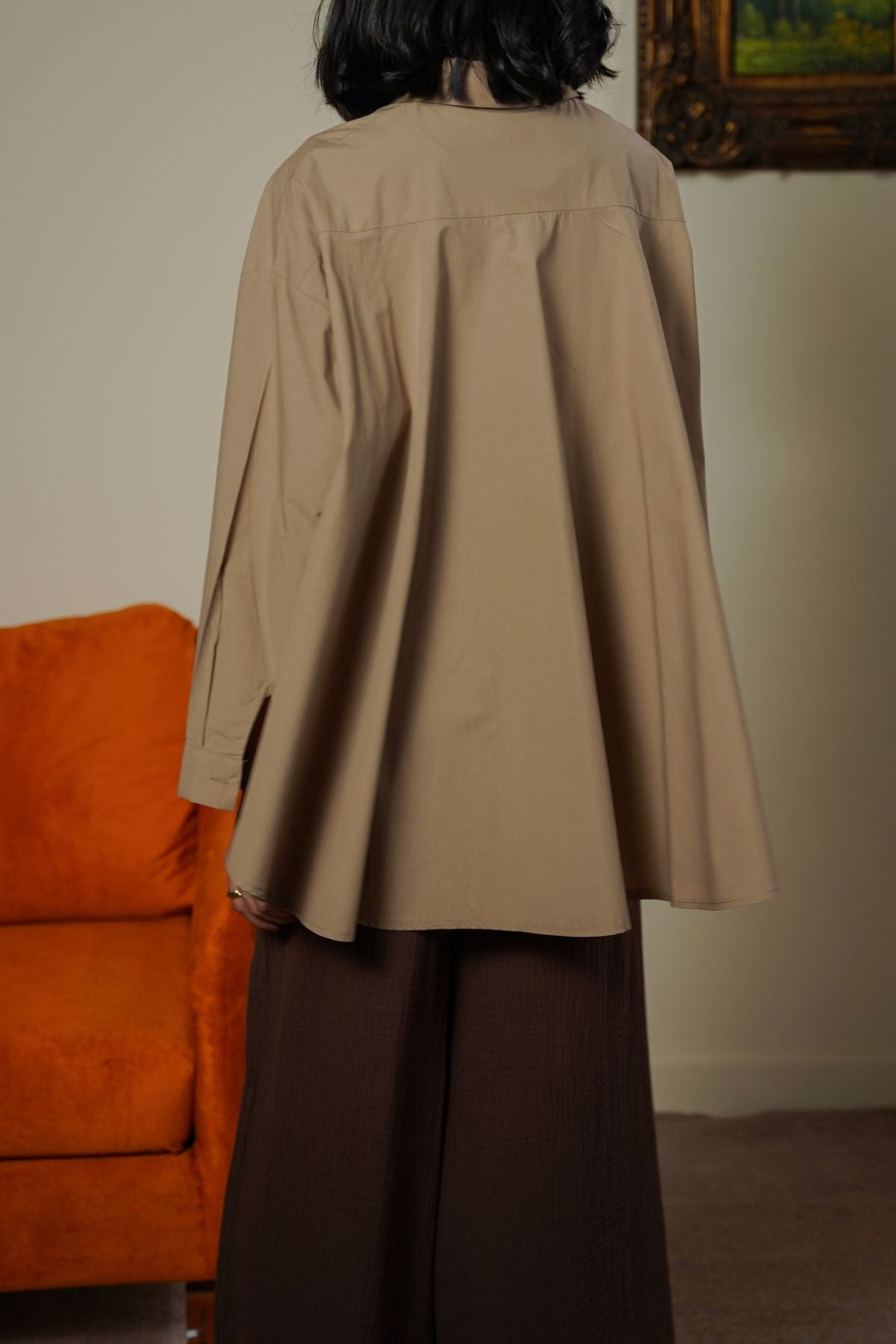 TAUPE OVERSIZED COTTON BLOUSE