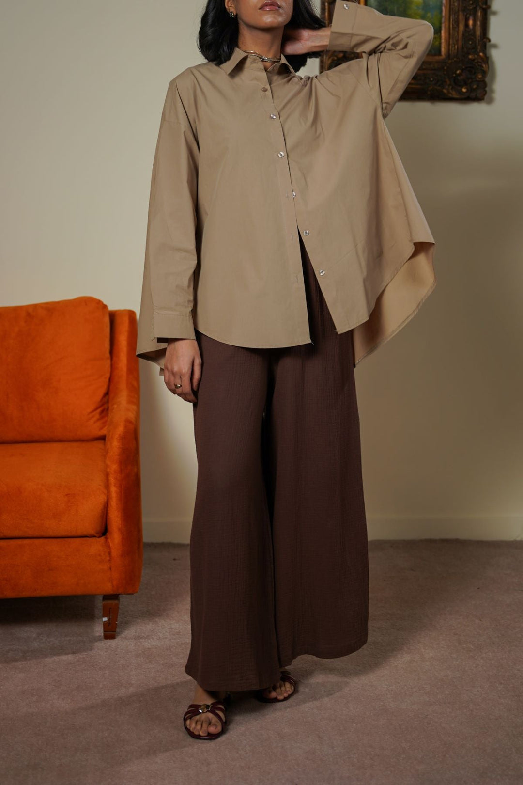 TAUPE OVERSIZED COTTON BLOUSE