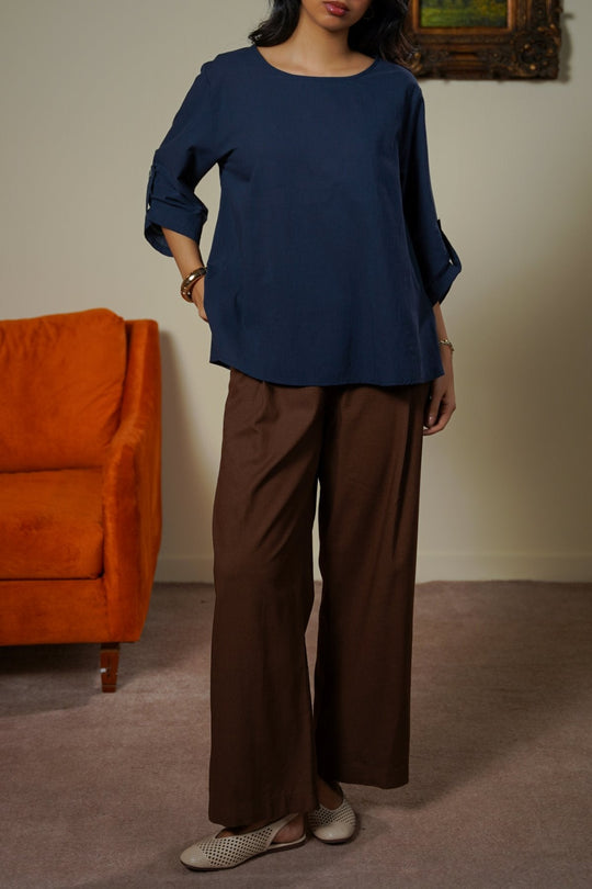 BLUE FEATHER COTTON TOPSY BLOUSE