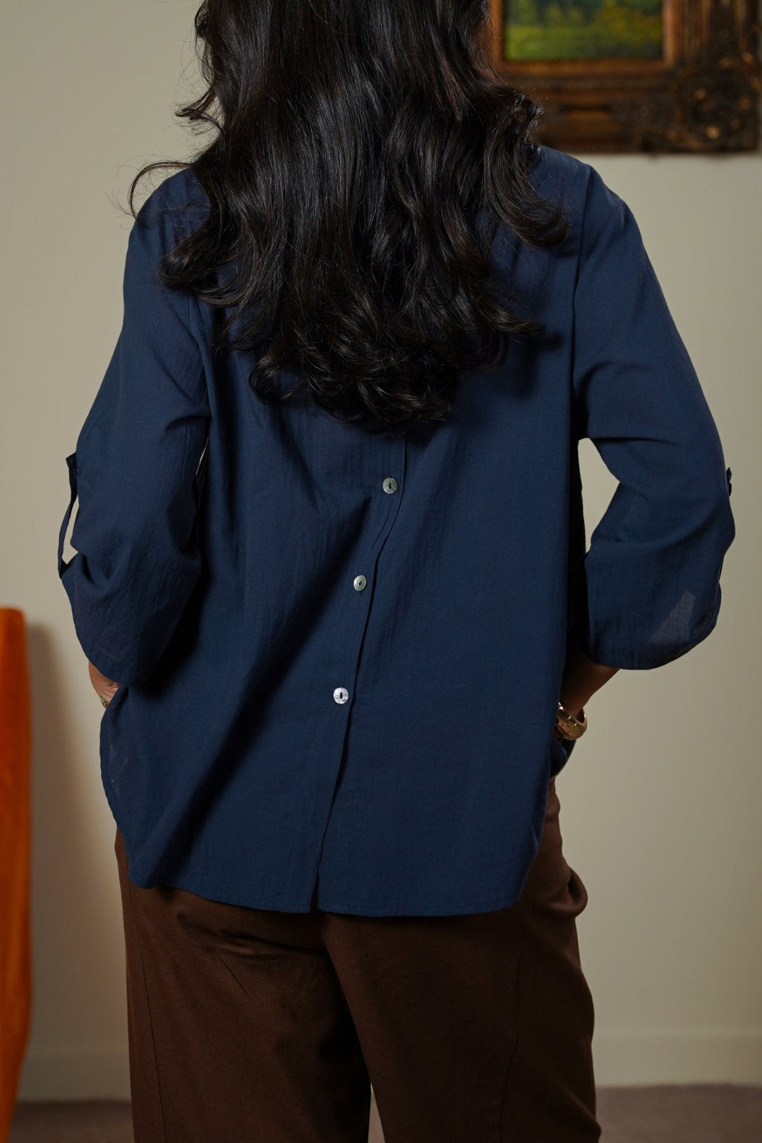 BLUE FEATHER COTTON TOPSY BLOUSE