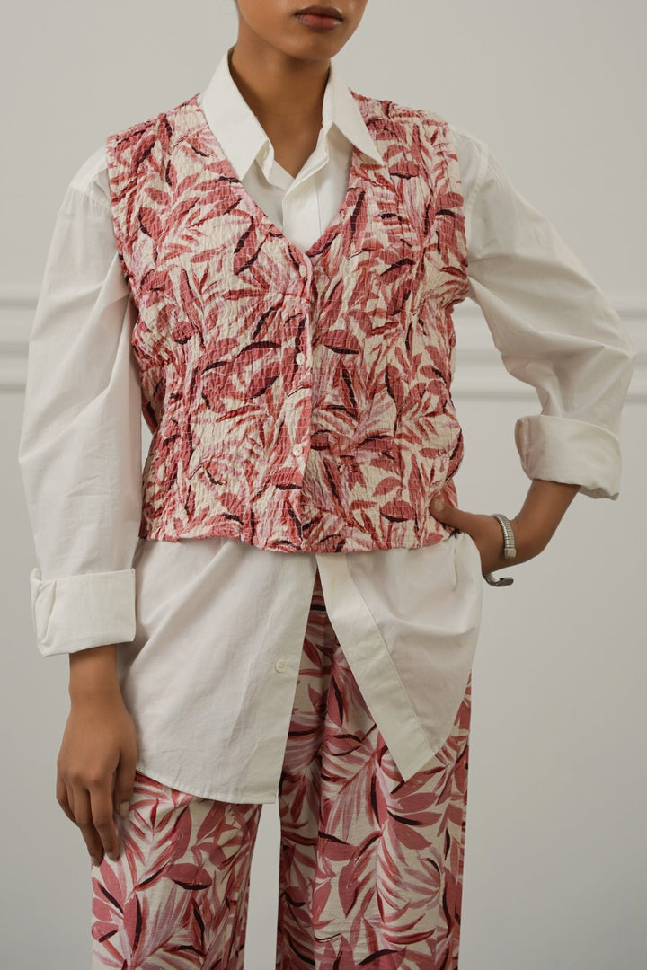 PINK BAMBOO SMOCKED VEST