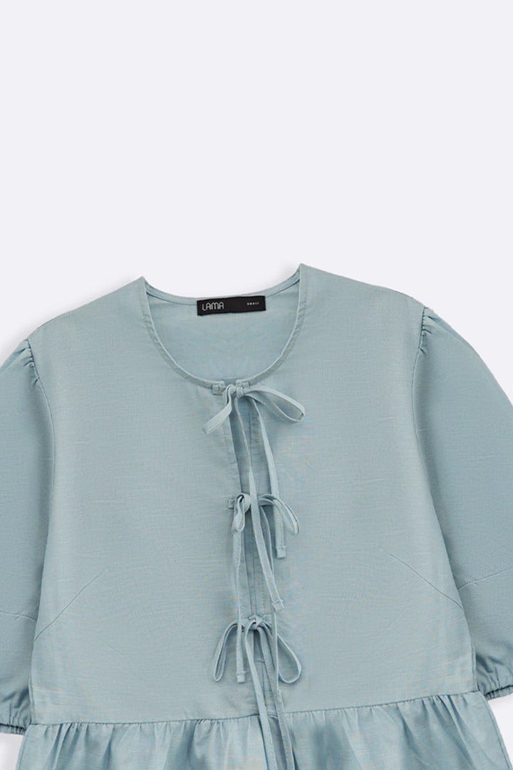 BLUE LINEN COTTON FLOUNCE TOP