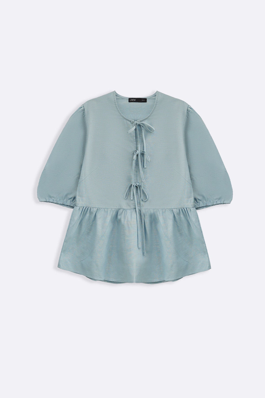 BLUE LINEN COTTON FLOUNCE TOP