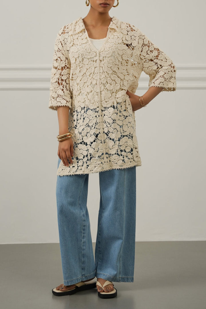 CREAM NOMAD CROCHET TUNIC