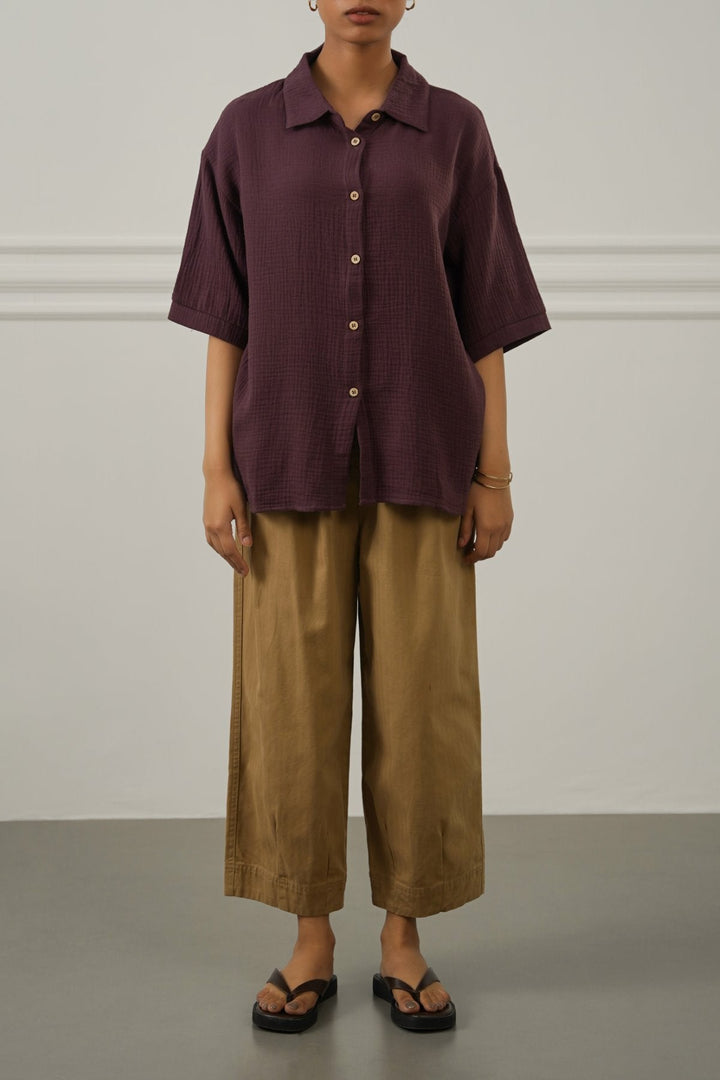OX BLOOD BASIC MUSLIN SHIRT