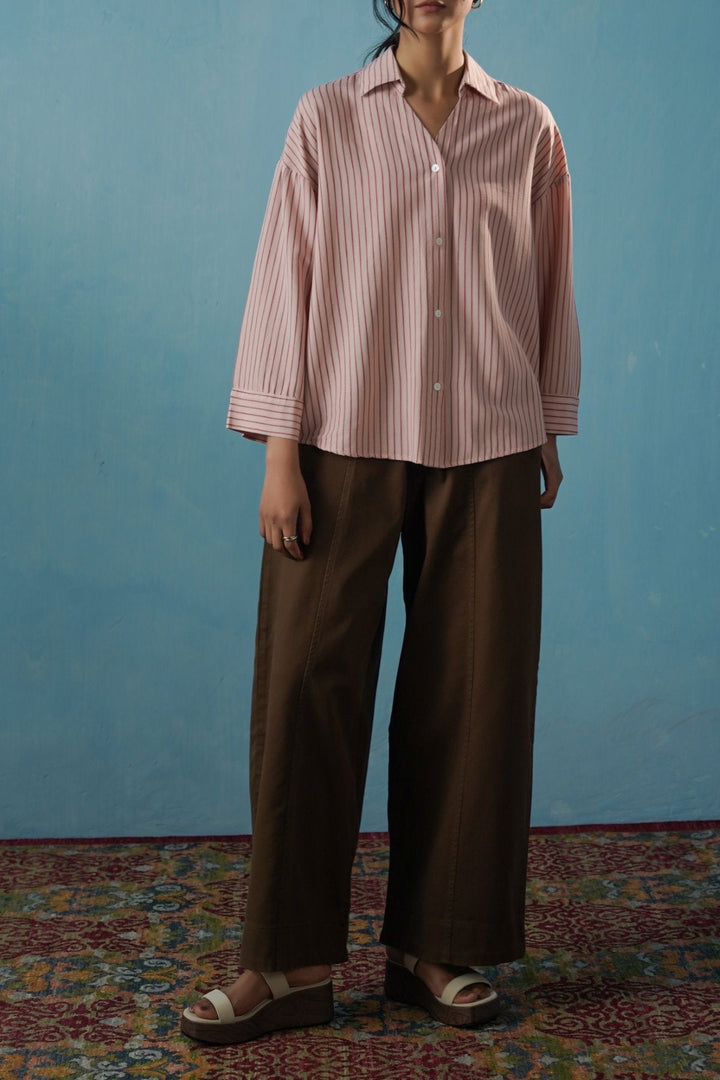 PINK SALMON PINSTRIPE SHIRT