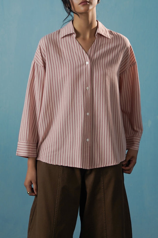 PINK SALMON PINSTRIPE SHIRT